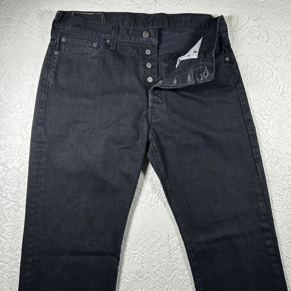 Levis 501 Jeans Mens 36x34 Straight Leg Button Fly Denim Waterless Black
